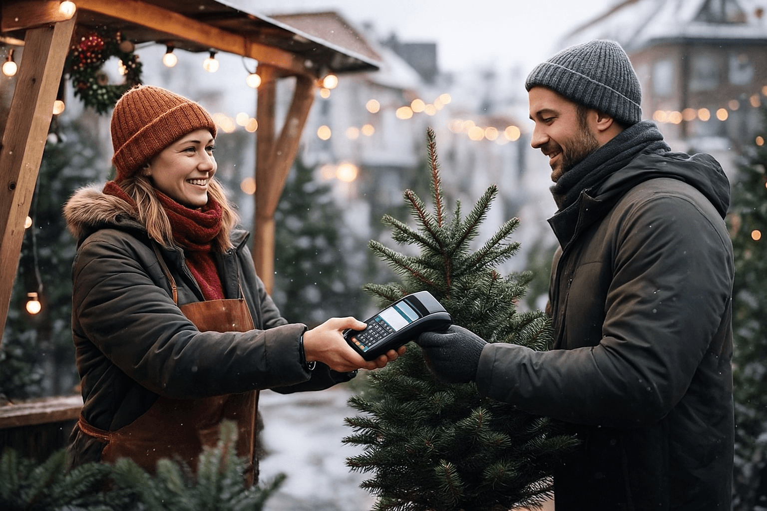 Man paying for chrstimas tree